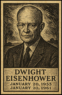 Eisenhower Portrait Midcentury Woodcut Patriotic Poster