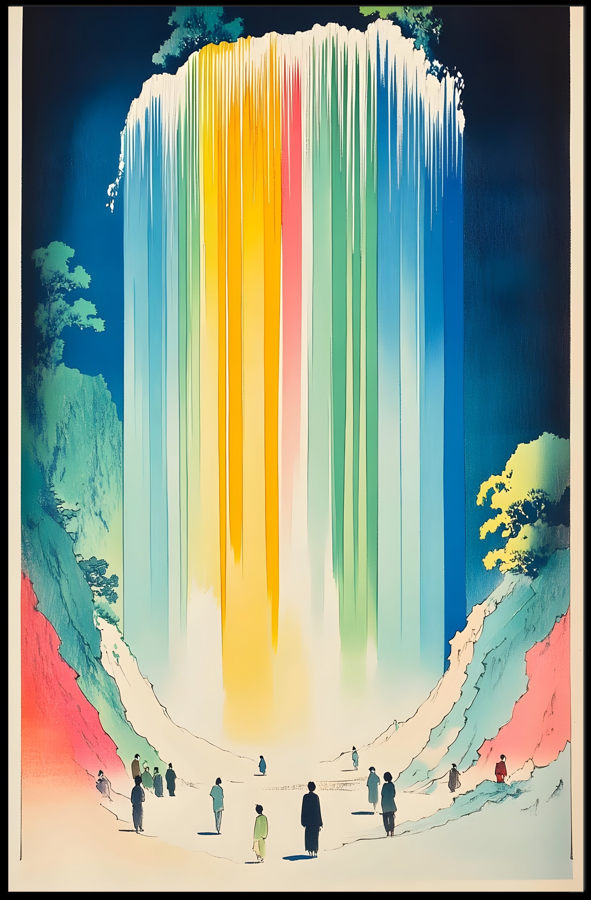 Serene Waterfall Poster Colorful Minimalist Wall Art