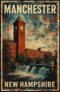 Manchester NH Scenic Vintage Travel Map Poster