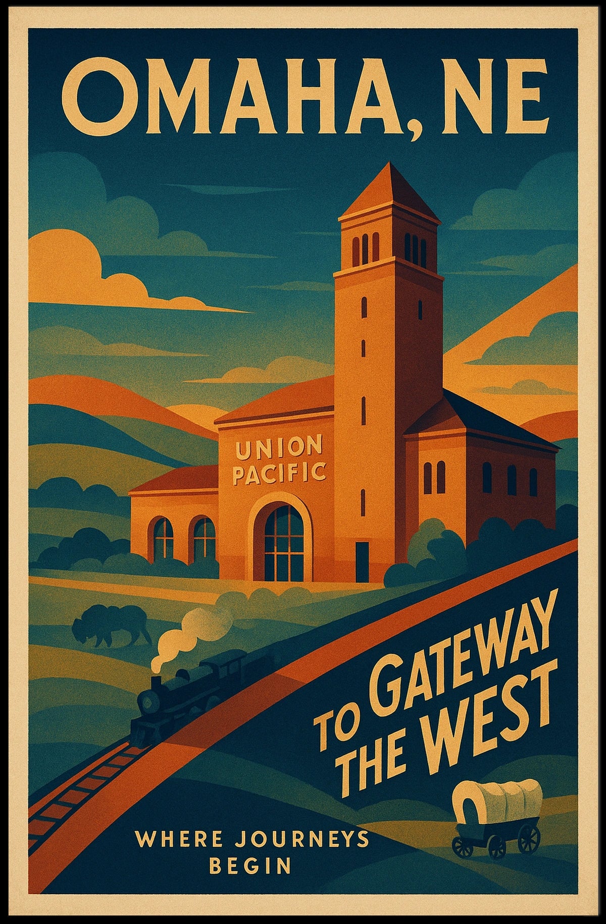 Vintage Omaha Railroad Poster: Gateway to the West