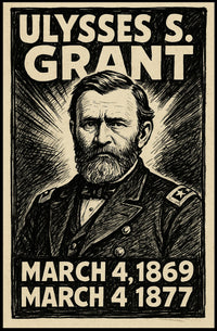 Ulysses S. Grant 18th President of the United States B & W Comic Sketch Poster