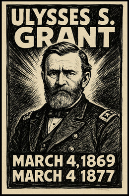 Ulysses S. Grant 18th President of the United States B & W Comic Sketch Poster