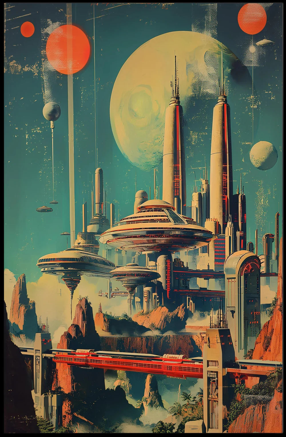Vintage Sci-Fi Cityscape Art Poster