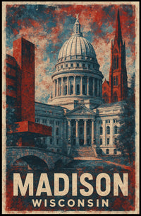 Madison Wisconsin Cityscape Travel Nature Urban Life Minimalist Realism Iconic Poster