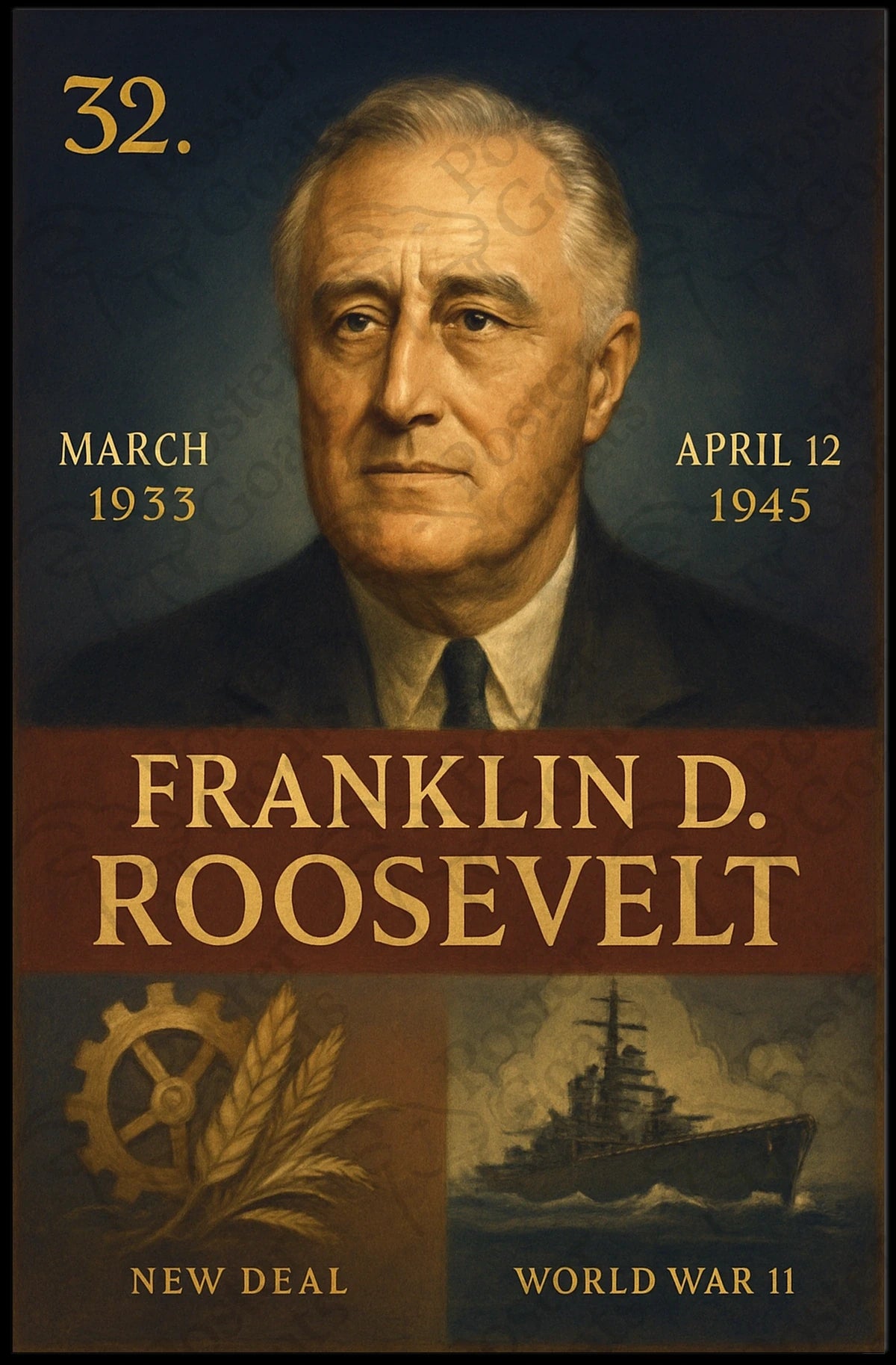 Franklin D. Roosevelt Vintage Historical Presidential Poster