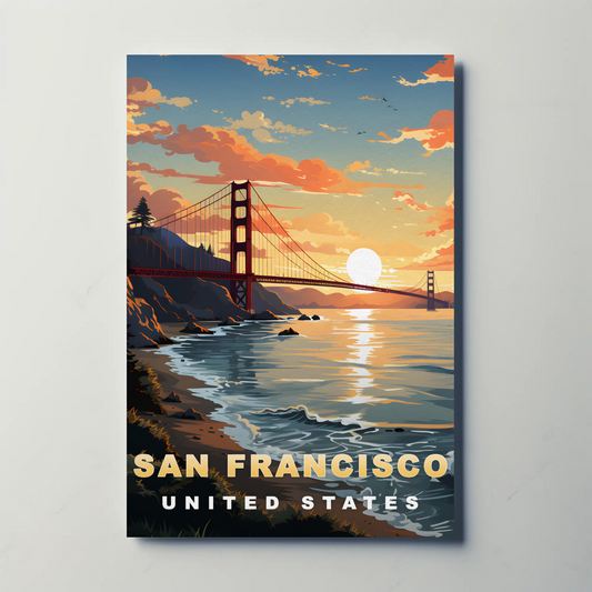 San Francisco California Golden Gate Sunset Vintage Travel Poster