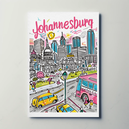 Johannesburg South Africa Urban Skyline Vibrant Travel Poster