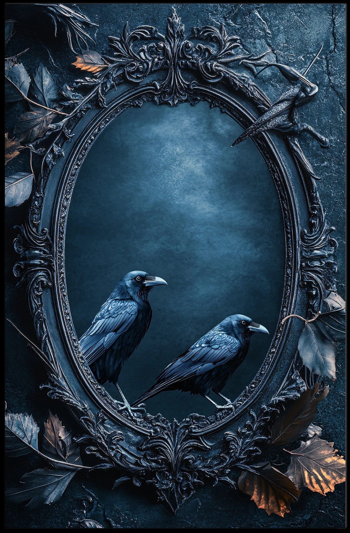 Two Crows Artistic Surreal Mirror Animal Poster