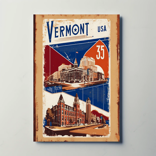 Vermont USA Historic Red Brick Skyline Travel Poster