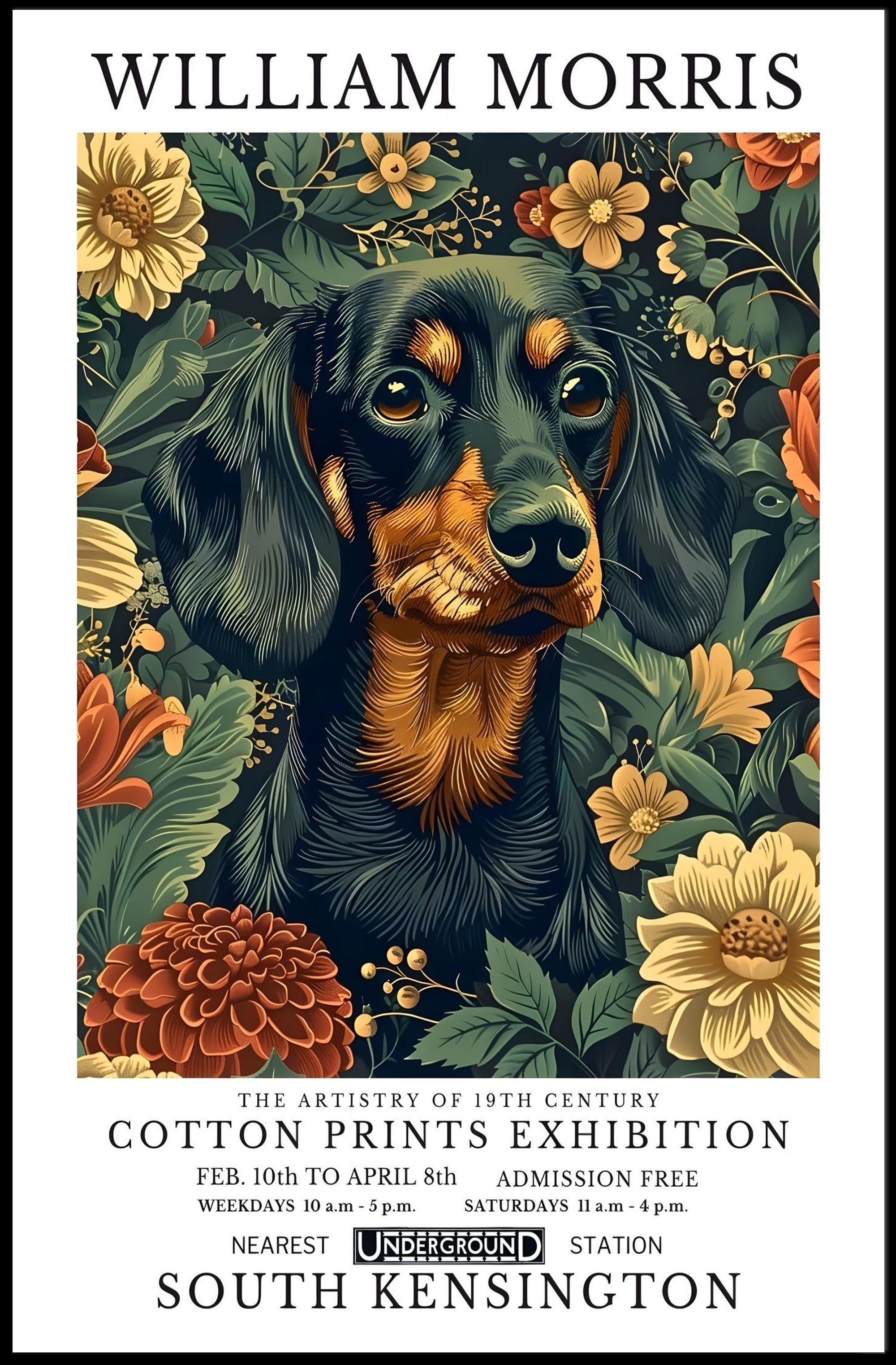 19th Century Dachshund and Floral Prints Cultural Poster
