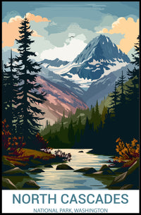 North Cascades Vintage Landscape Art National Park Poster