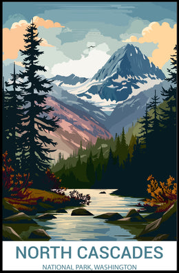 North Cascades Vintage Landscape Art National Park Poster