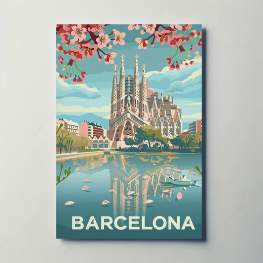 Barcelona Spain Sagrada Familia Reflection Travel Poster
