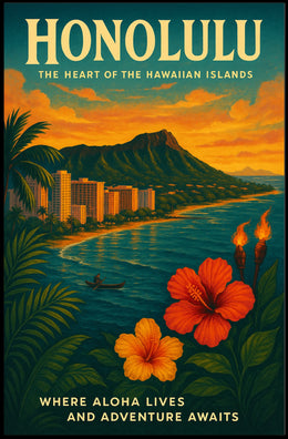 Honolulu Adventure Vintage Travel Poster Art