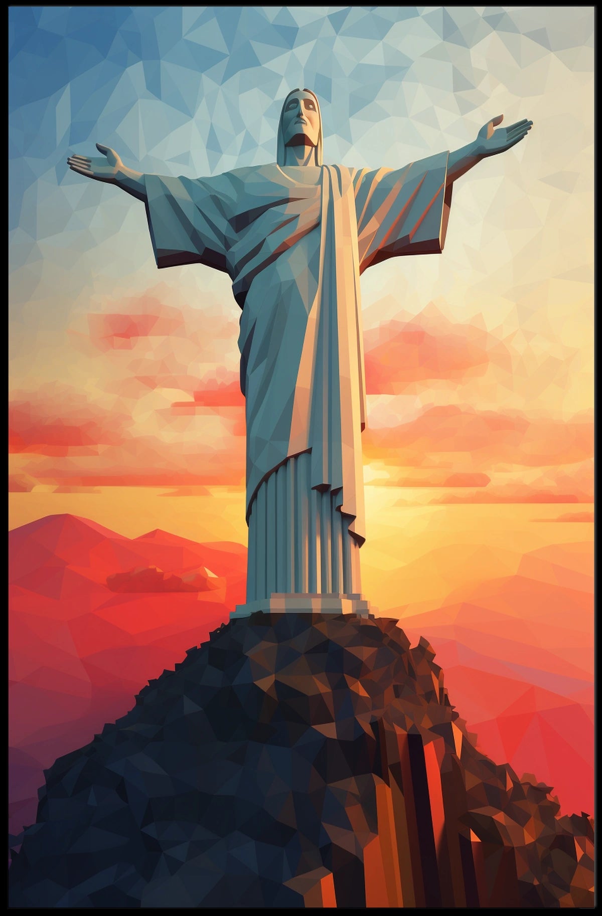 Majestic Sunset Over Christ the Redeemer Travel Poster