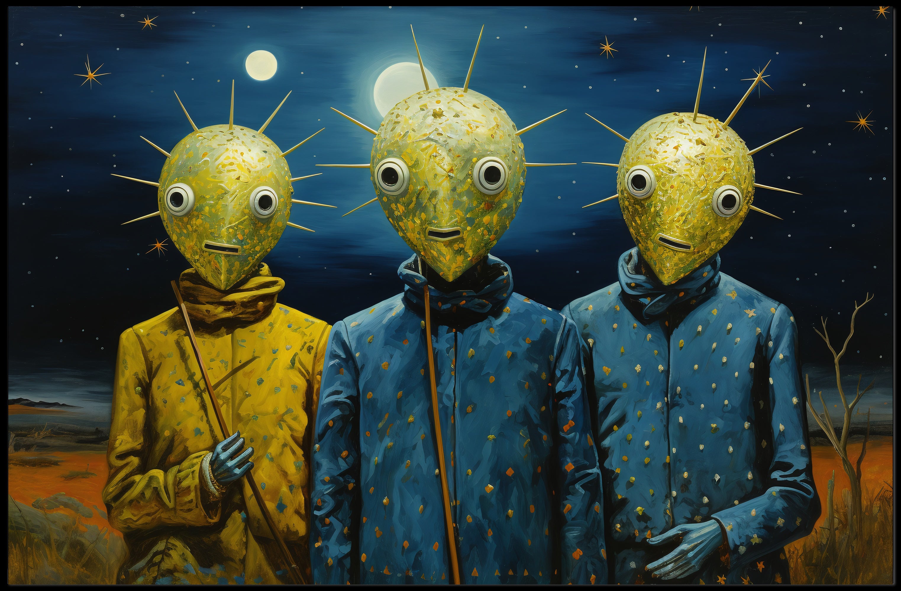 Surreal Nightscape Humanoids Artistic Poster