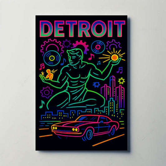 Detroit Neon Motor City Spirit Of Detroit Travel Poster