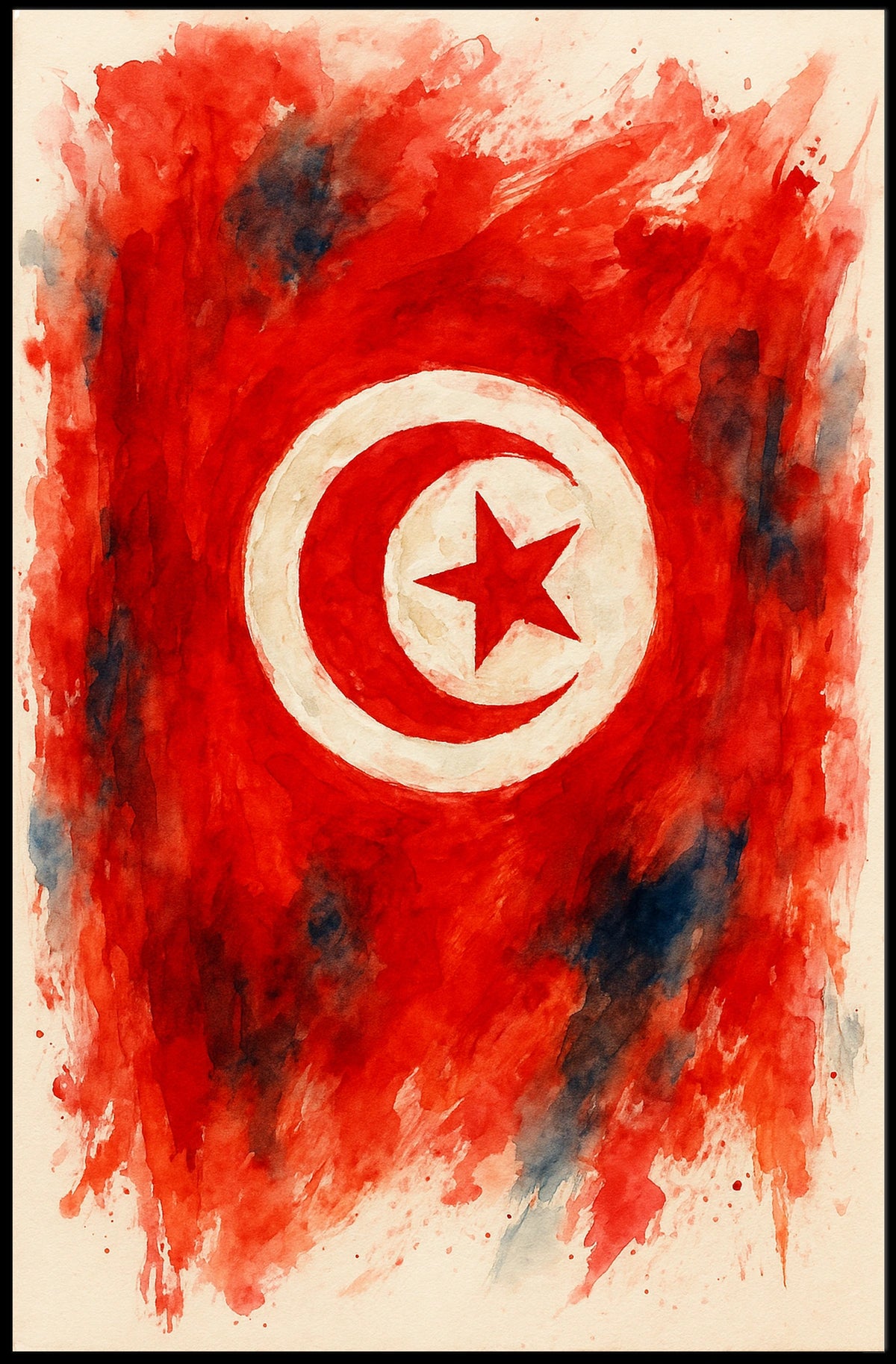 Radiant Abstract Tunisian Flag Interpretation Evoking Wanderlust Home Decor Art Poster