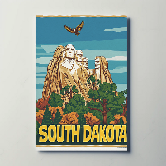 South Dakota Vintage Poster With Mount Rushmore