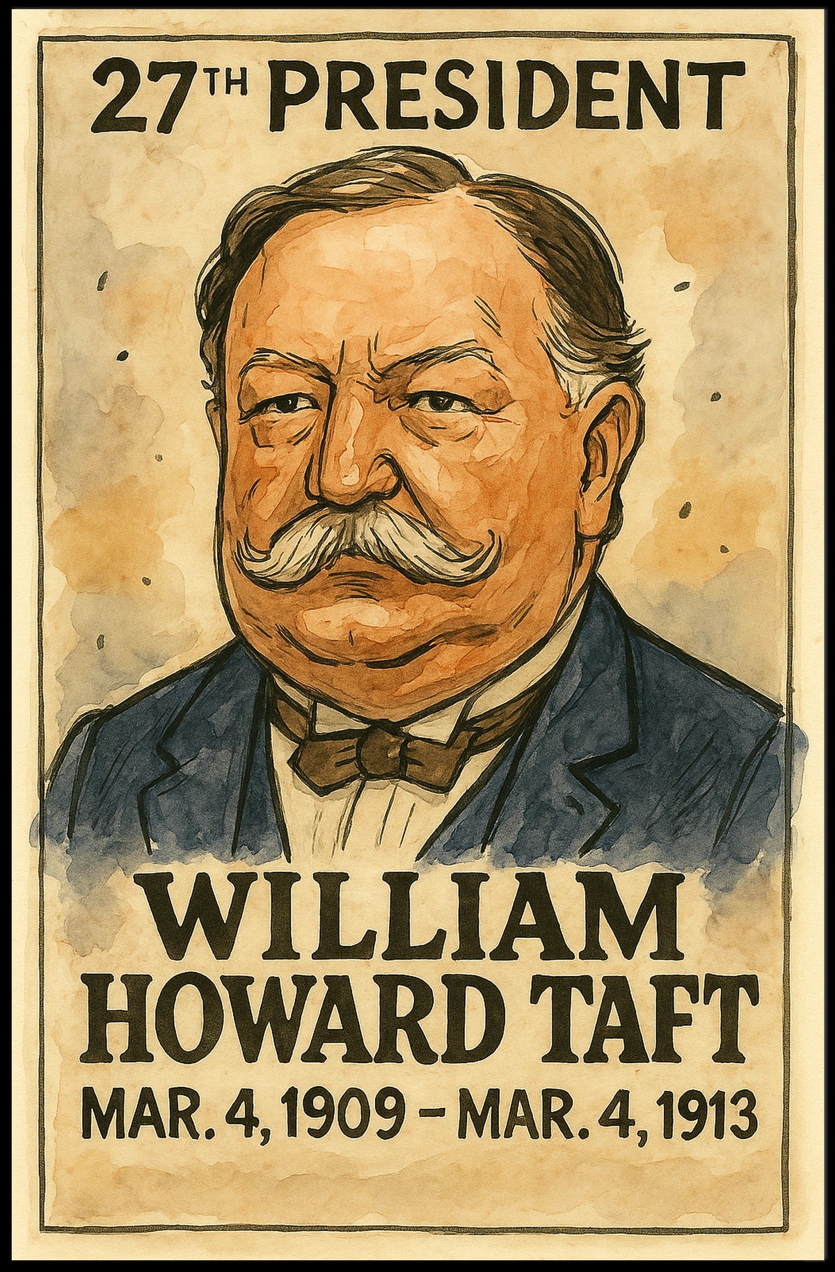 William Howard Taft 27th President of the United States Exaggerated Cartoon Sketch Poster