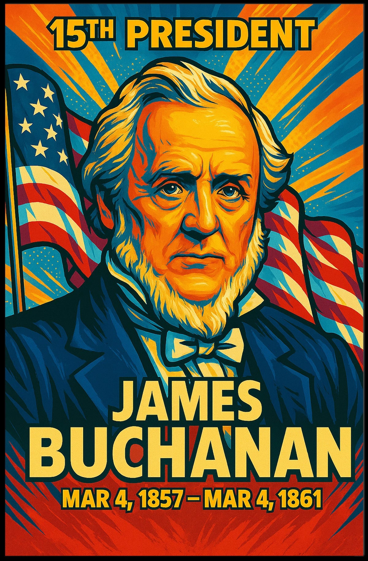 James Buchanan 15th President of the United States Colorful Comic Book Style Poster