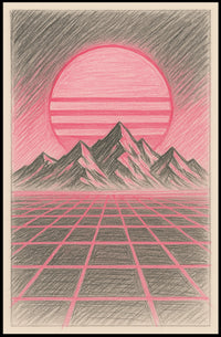 Retro-Futuristic Sci-Fi Landscape: 1980s Past Meets Future, Futuristic Sci-Fi Poster