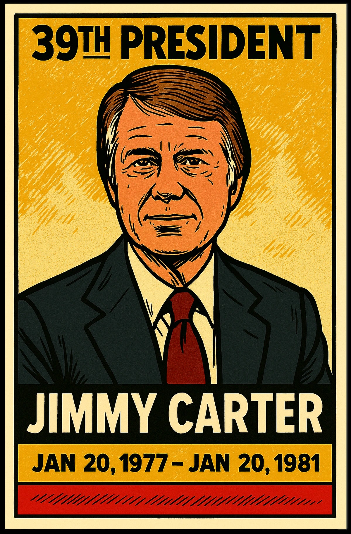 Jimmy Carter 39th President of the United States Inked Comic Style Poster