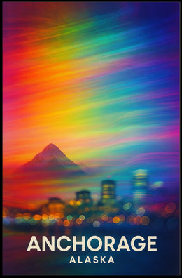 Anchorage Skyline Northern Lights Dreamlike Surreal Poster