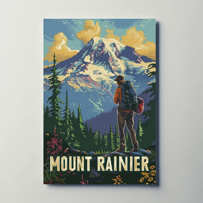 Mount Rainier Hiker Wilderness Explorer Poster