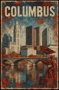 Art Deco Columbus Skyline Nostalgic Vintage Travel Poster