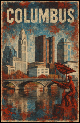 Art Deco Columbus Skyline Nostalgic Vintage Travel Poster