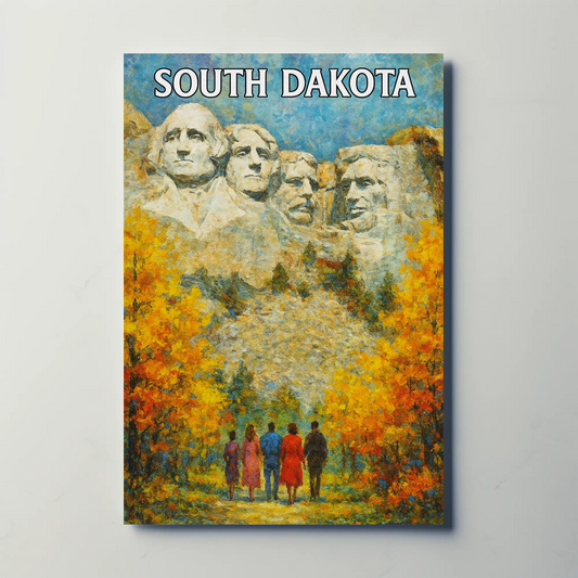 Mount Rushmore Autumn Forest View South Dakota Vintage Travel Poster