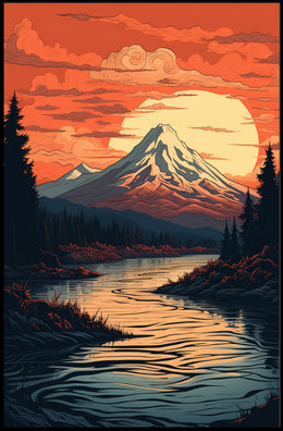 Serene Mountain Sunset Poster PosterGoat