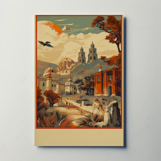 Historic Mexico Churches Canyon Mountains Travel Poster
