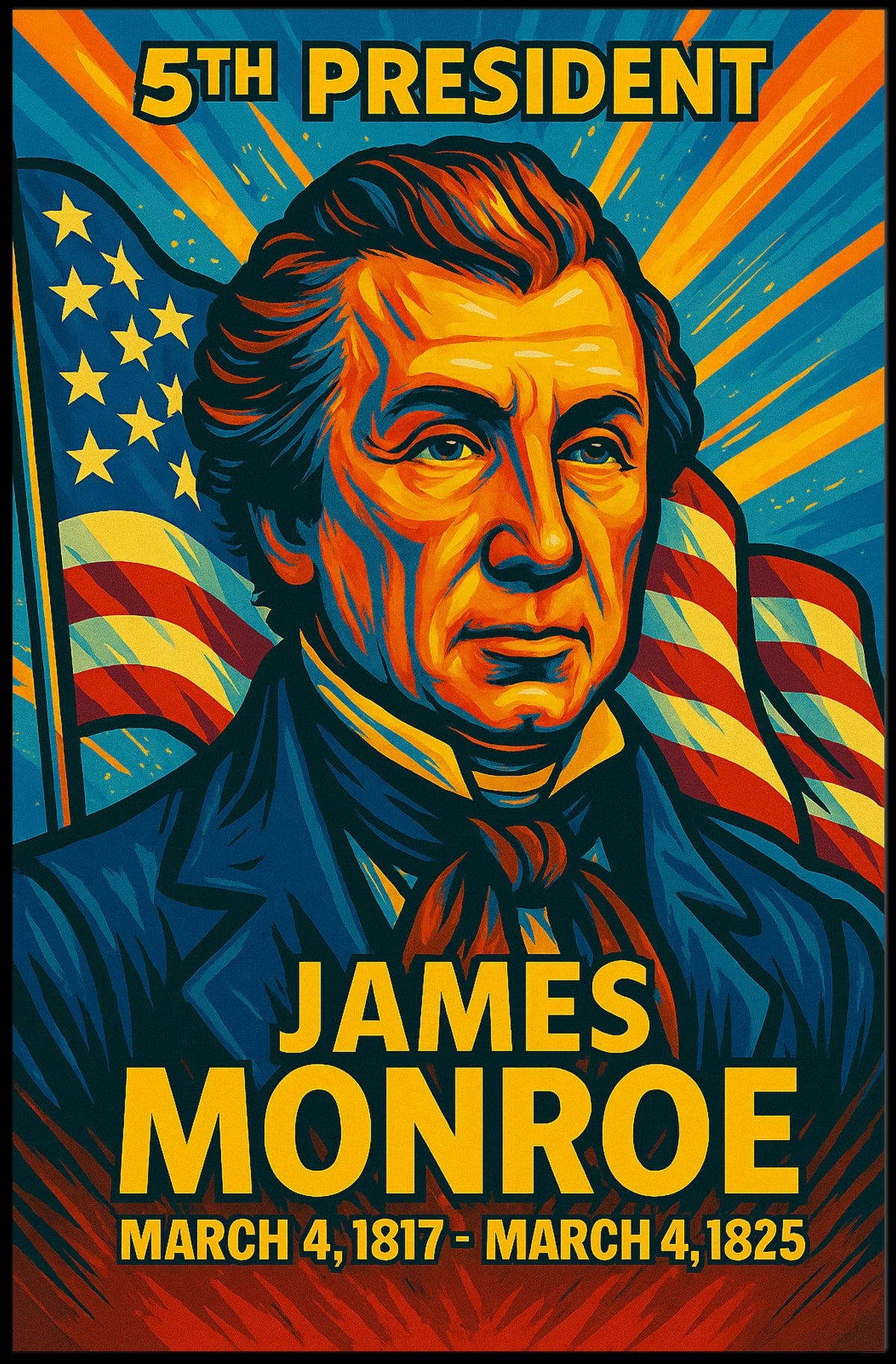 James Monroe 5th President of the United States Colorful Comic Book Style Poster
