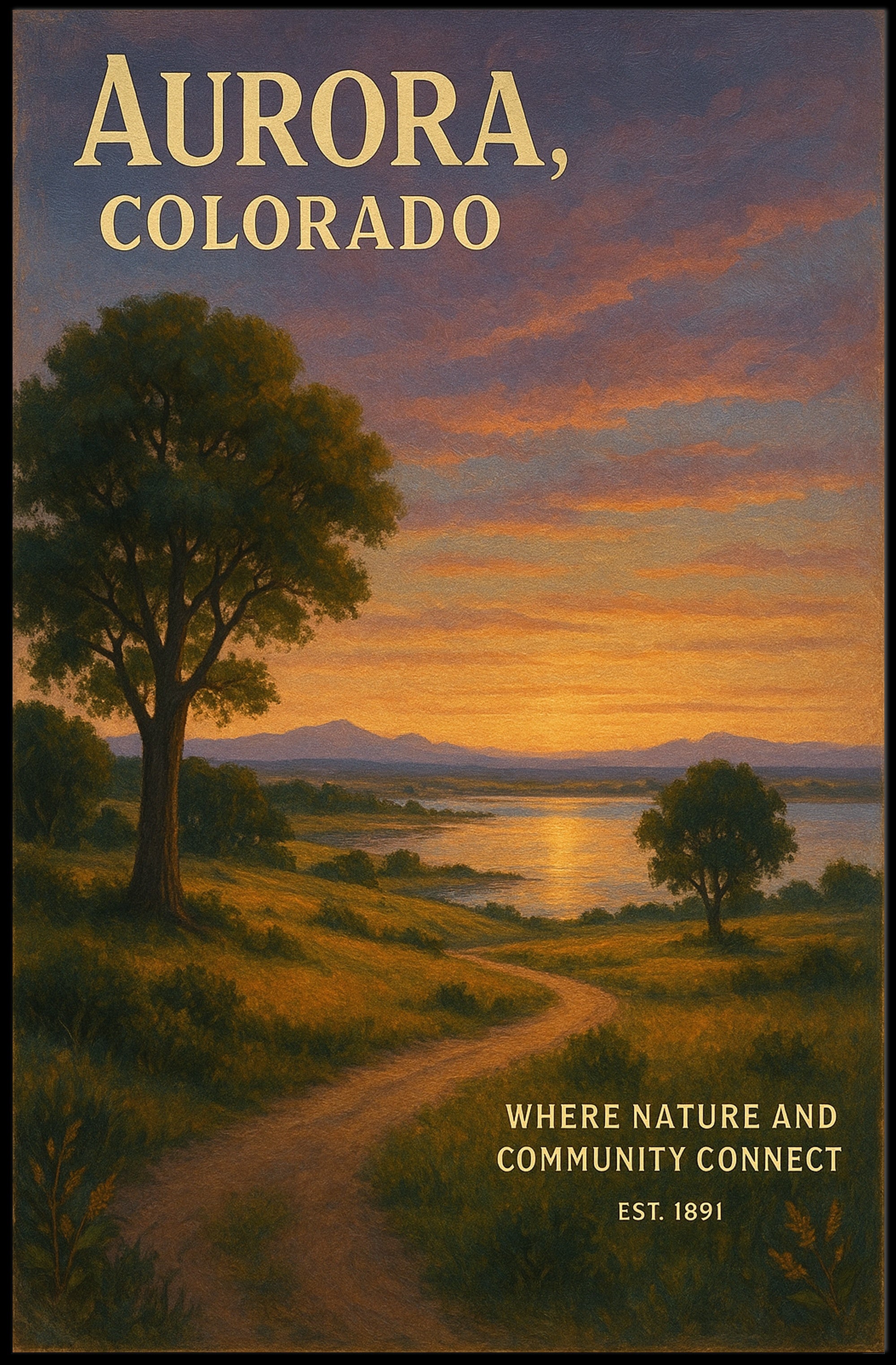 Aurora Colorado Scenic Landscape Vintage Travel Poster