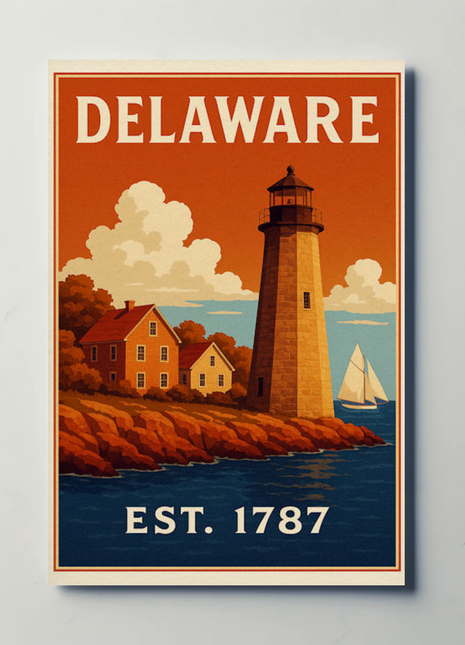 Delaware Coastal Lighthouse Colonial Home Travel Poster