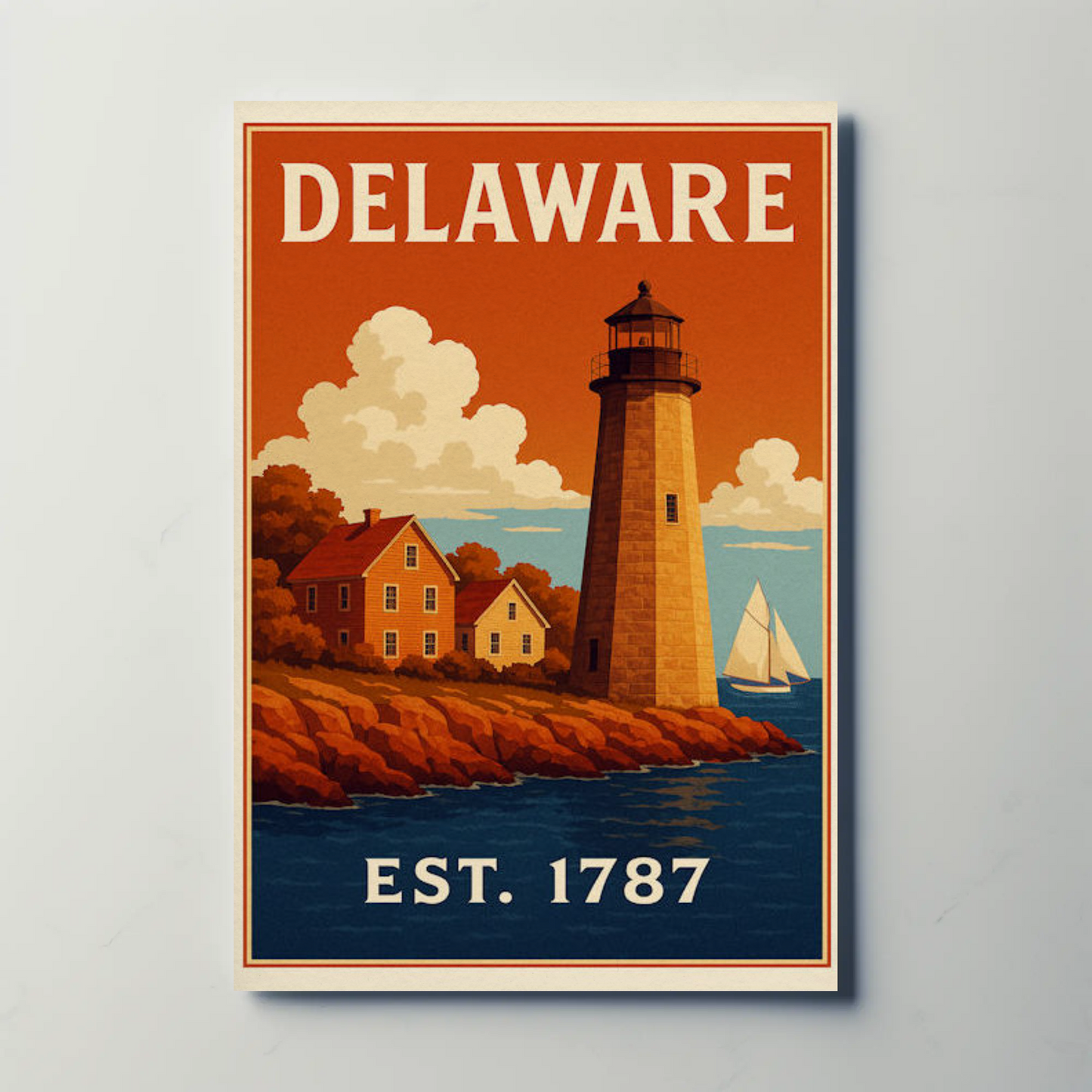 Delaware Coastal Lighthouse Colonial Home Travel Poster