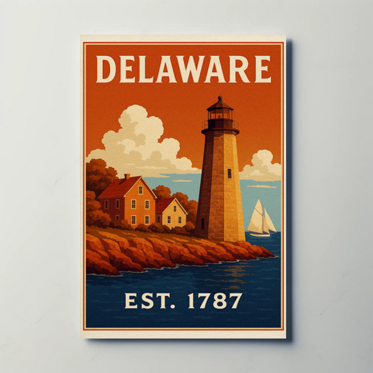 Delaware Coastal Lighthouse Colonial Home Travel Poster