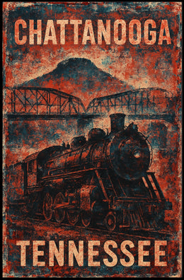 Chattanooga Steam Locomotive Nostalgia Steampunk Americana Heritage Travel Poster