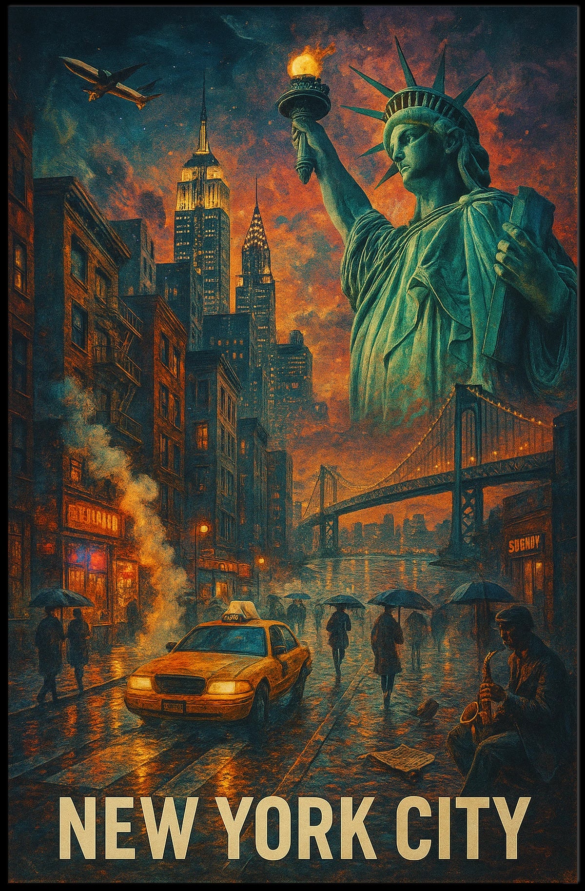 New York City Urban Nightscape Poster