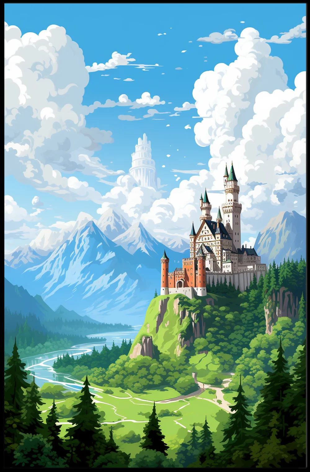 Fantasy Castle Adventure: Whimsical Landscape Art Print