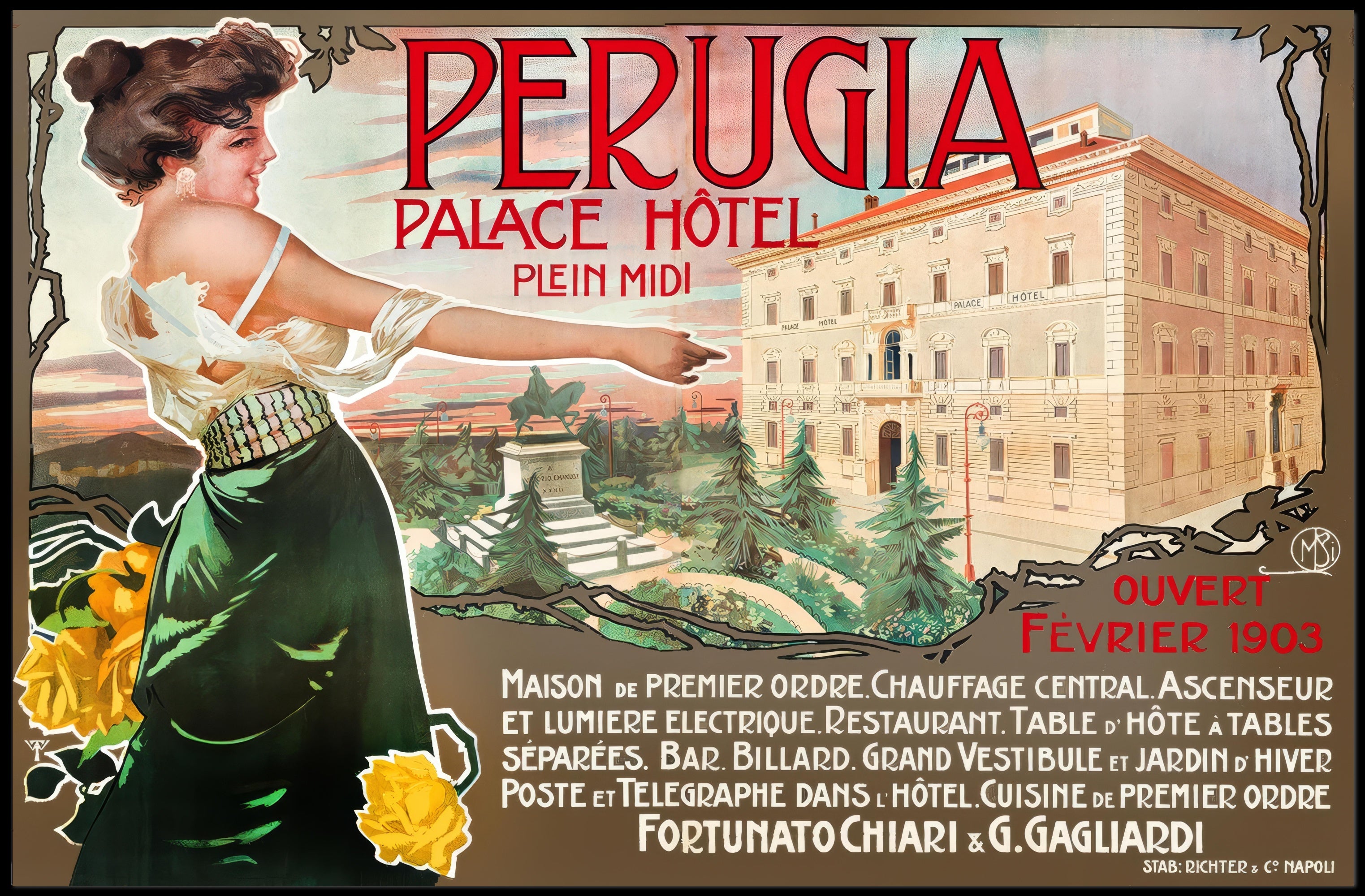 Vintage Perugia Palace Hôtel Poster PosterGoat
