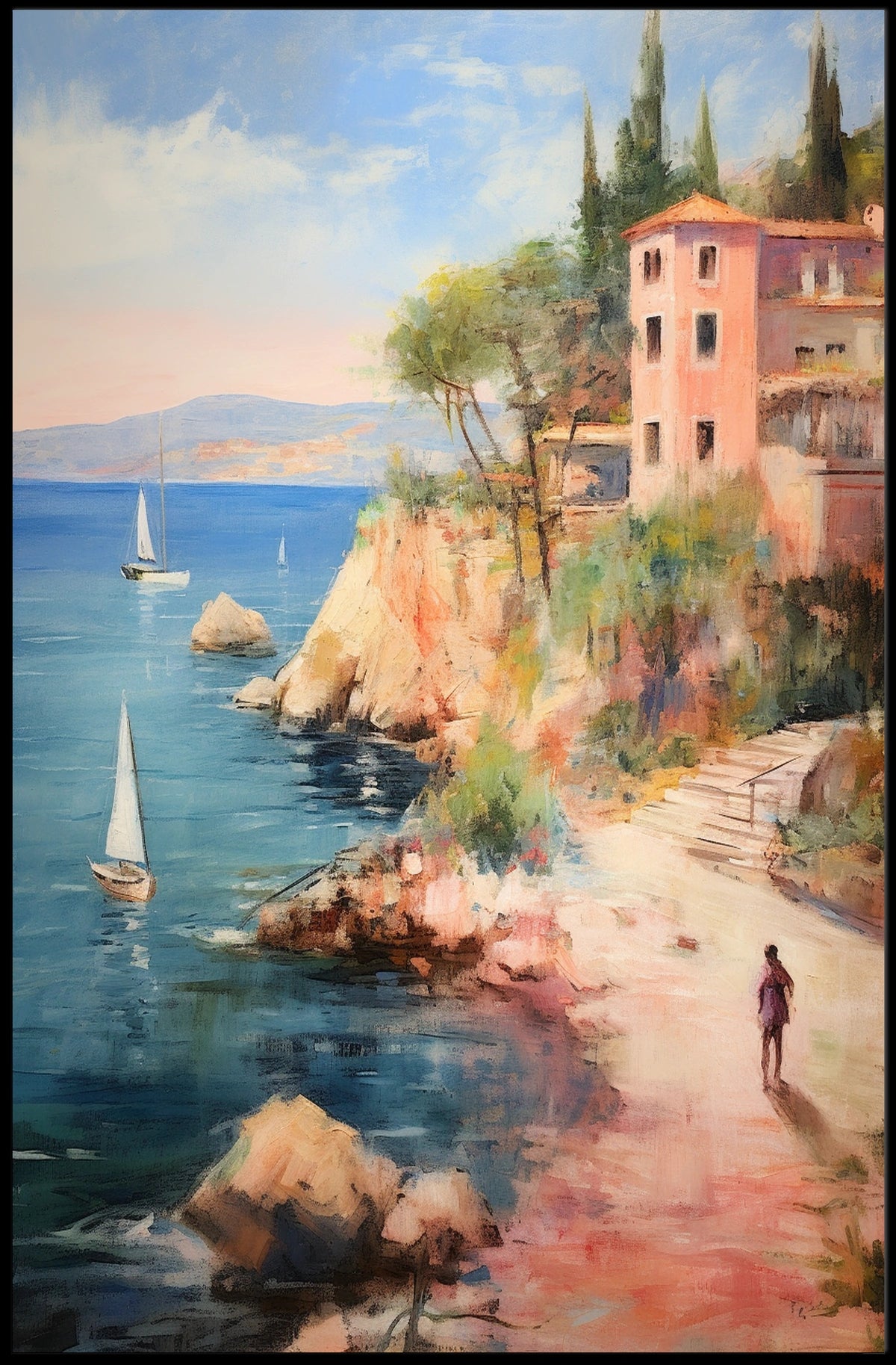 Coastal Mediterranean Cliffside View Travel Poster