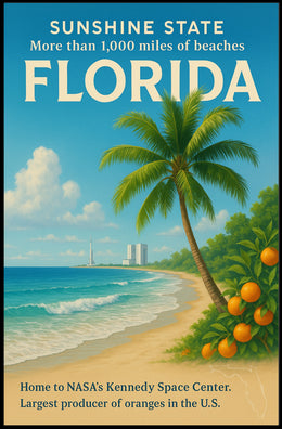 Florida Beaches and Space Exploration Vintage Travel Poster