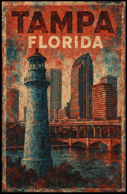 Tampa Skyline Vintage Lighthouse Nostalgic Art Poster
