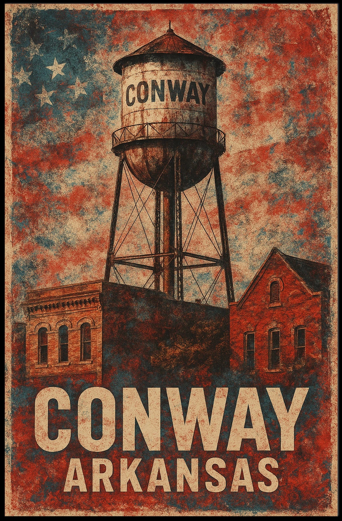 Conway Water Tower Heritage Nostalgia Arkansas Retro Poster