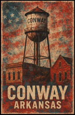Conway Water Tower Heritage Nostalgia Arkansas Retro Poster