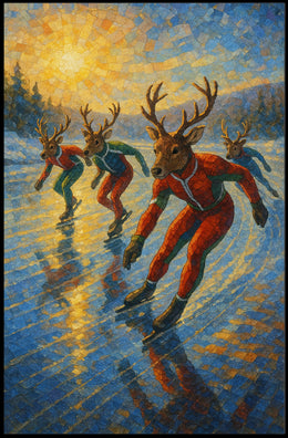 Whimsical Reindeer Ice Skating Artistic Poster