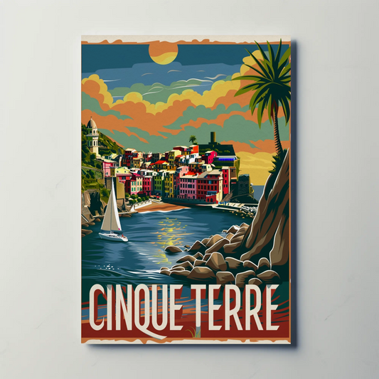 Cinque Terre Italy Sunset Seaside Travel Poster
